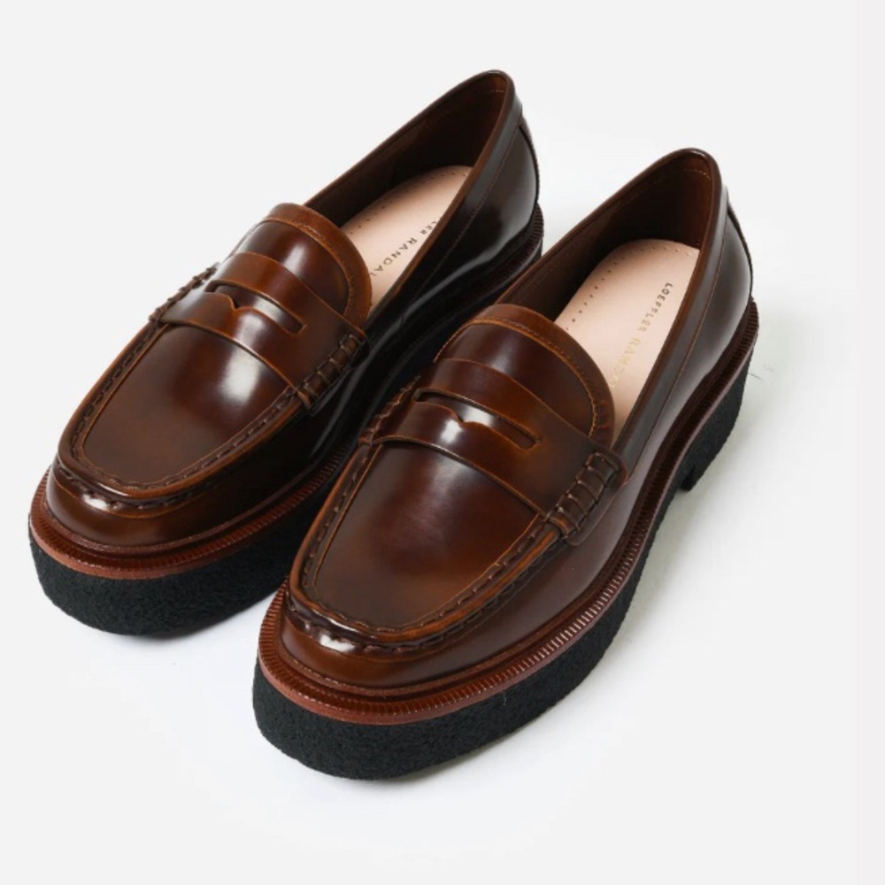 Loeffler Randall Chestnut Brown Leather Platform Penny Loafers